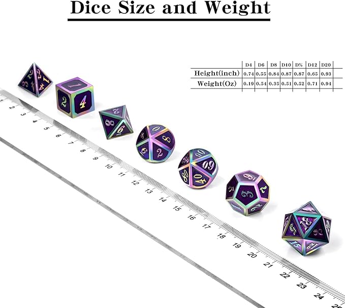 Purple Metal Dice Set D&D, DNDND 7 Die Enamel Polyhedral DND Dice Set with Metal Tin for Dungeons and Dragons and Role Playing Game