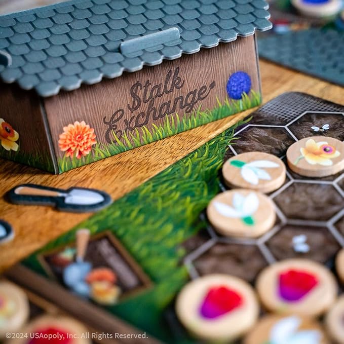 Stalk Exchange Board Game, Beautiful Flower and Gardening Themed Strategy Game, Fast, Fun, Economic, and Competitive, Ages 10+, 2-5 Players, 45+ Min Play Time, Game Design by Christopher Chan