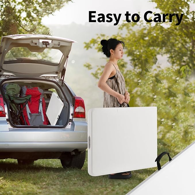 6ft Plastic Folding Table with Black Tablecloth, Portable Picnic Table Outdoor for Camping, Party, Wedding, Picnic with Lock, Handle - White