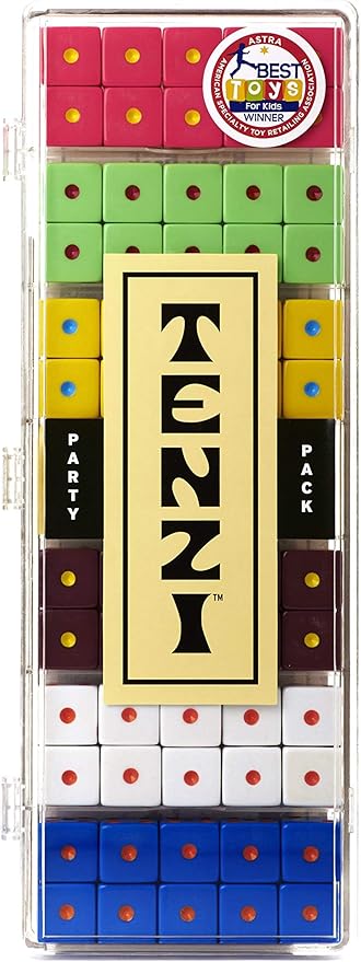 TENZI Party Pack Dice Game - A Fun, Fast Frenzy for The Whole Family - 6 Sets of 10 Colored Dice with Storage Case - Colors May Vary