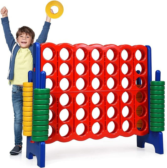 Costzon Giant 4-in-A-Row, Jumbo 4-to-Score Giant Game Set for Kids & Adults, Indoor Outdoor Yard Connect Game, 3.5FT Tall with 42 Jumbo Rings & Quick-Release Slider, Perfect for Family & Party Games