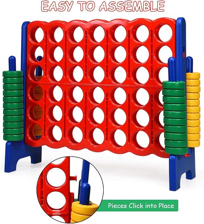 Costzon Giant 4-in-A-Row, Jumbo 4-to-Score Giant Game Set for Kids & Adults, Indoor Outdoor Yard Connect Game, 3.5FT Tall with 42 Jumbo Rings & Quick-Release Slider, Perfect for Family & Party Games