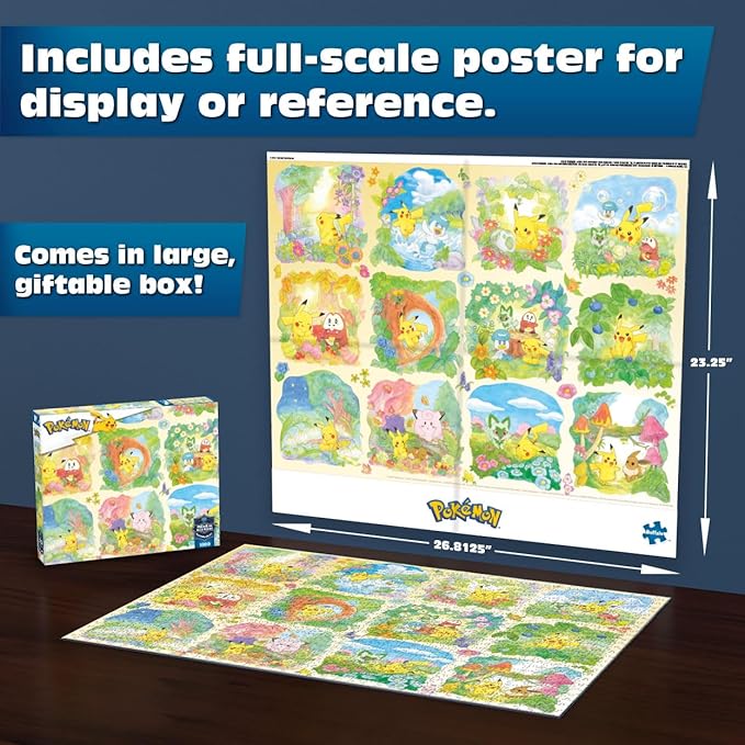 Buffalo Games - Sapphire Select - Pokemon - Scenic Pokemon - 1000 Piece Jigsaw Puzzle – Challenging & Fun – Blue Core Puzzle Board – Giftable Display Box - Full Size Poster Included