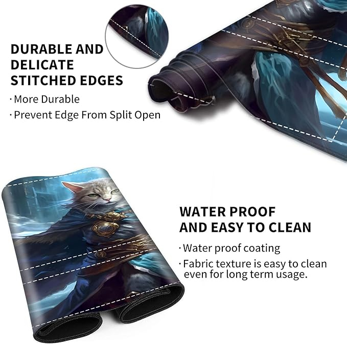 Playmat with Zones for MTG Card Game Playing, Game Mats Tabletop Magic Play Mats 24"x14" Commander Deck Gaming Desk Duel Mat Card Gameplay Mats for Beginner, Cat Wizard Casting Spell