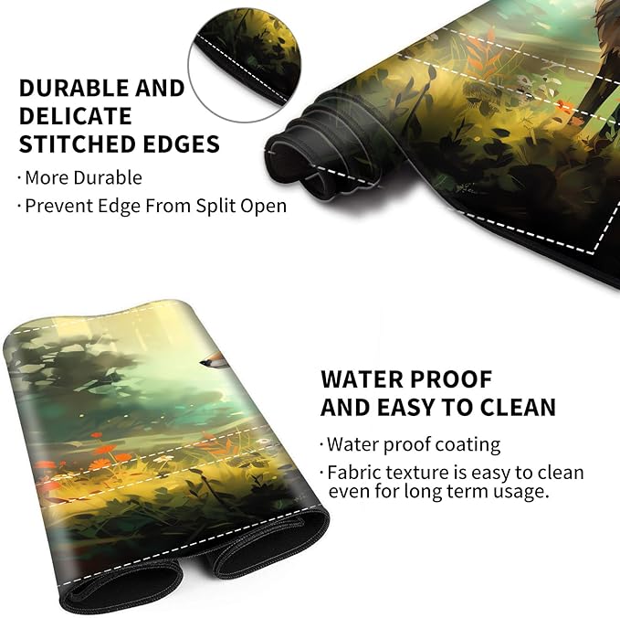 Playmat with Zones for MTG Card Game Playing, 24"x14" Commander Deck Gaming Desk Duel Mat for Beginner, Forest Fox