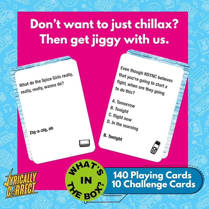 Lyrically Correct '90s & 2000s Pop Music Trivia Card Game for Friends, Fun Party Game for Adults, Family Game Night, Finish The Lyrics Challenge, and Pop Music Trivia