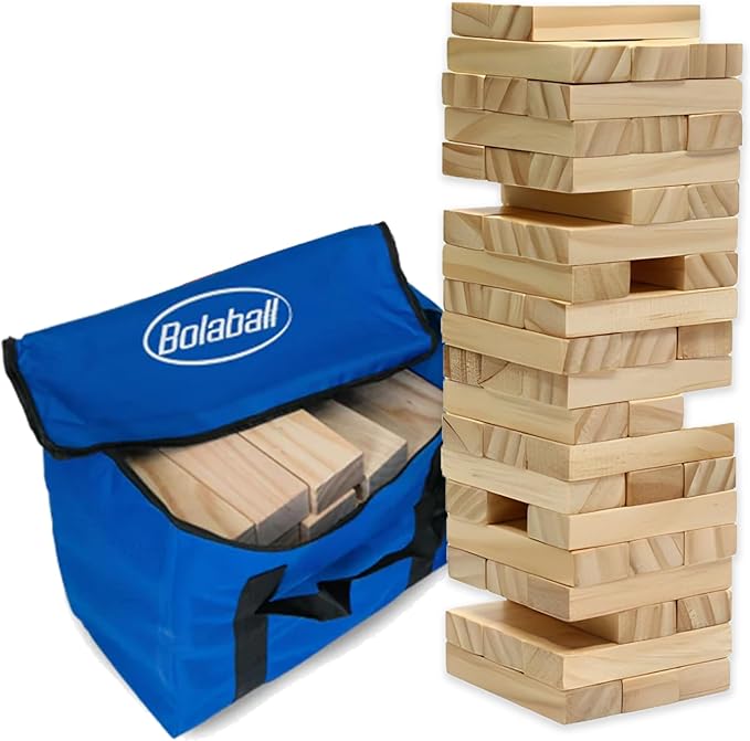 Giant Timber Tower, Outdoor Games Combo, 45 Giant Tumbling Blocks, 28 Giant Dominoes, and 6 Giant Dice, Classic Block Giant Outdoor Game for All Age Groups (Timber Tower)