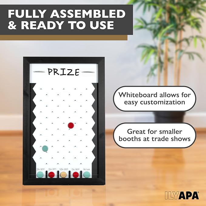 Ilyapa Large Prize Drop Board Game - 18x28 Inch Portable Penny Drop Game for Events and Trade Show - Wooden A-Frame Whiteboard Sign, Eraser