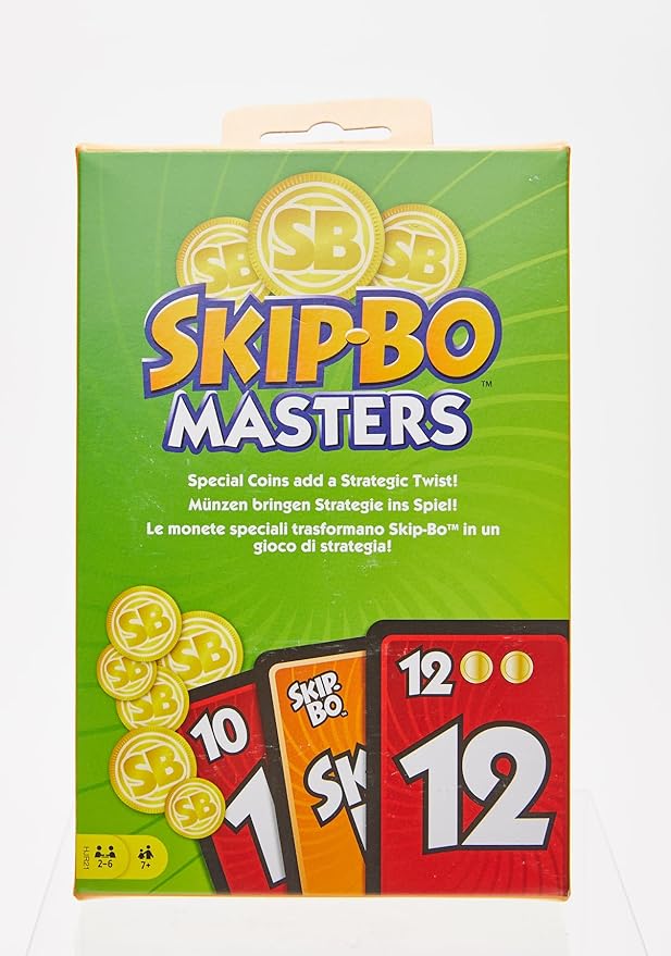 Mattel Games Skip-Bo Masters Card Game for Adults, Family Night & Parties, Play Numbers in Order for 2 for 6 Players