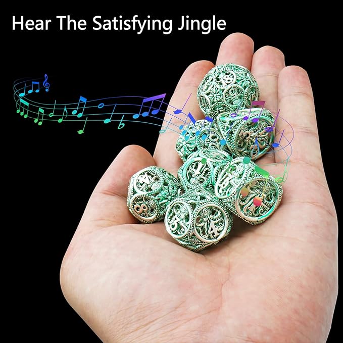 DND Dice,Hollow D&D Metal Dice,Unique Round Ball Design Octopus Dice with Gift Box for Dungeons & Dragon Gaming,7 PCs Steampunk Polyhedral D and D Dic(Octopus Green)