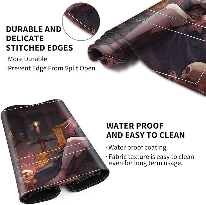 Playmat with Zones for MTG Card Game Playing, Game Mats Tabletop Magic Play Mats 24"x14" Commander Deck Gaming Desk Duel Mat Card Gameplay Mats for Beginner, Queen of Death