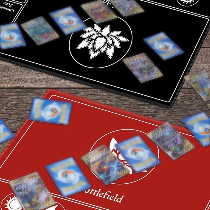 Card Playmat Stitched with Magic Zone for MTG Card Game Playing, Commander Board Game Desk Mat Duel Mat Card Battles Binder Deck 24x14inches for Beginner (Black, Red, 2 Pack)