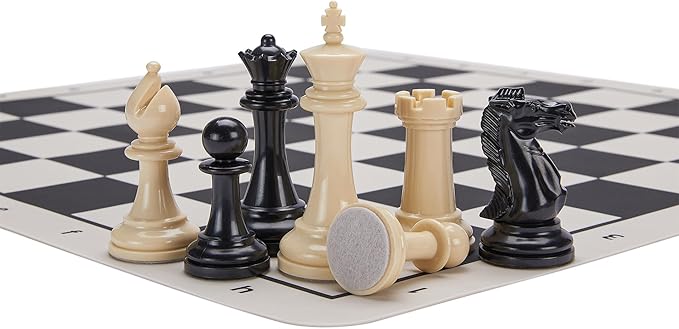 Conqueror Tournament Travel Chess Set 18''x18'' Foldable Silicone Chess Board / 3.5'' King Height Plastic Double Weighted Classic Staunton (Multicolor Chessboard)