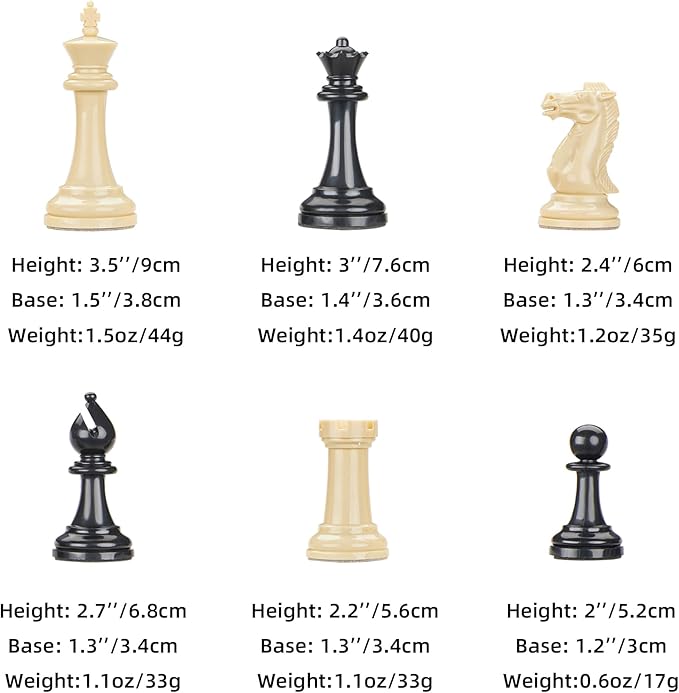 Conqueror Tournament Travel Chess Set 18''x18'' Foldable Silicone Chess Board / 3.5'' King Height Plastic Double Weighted Classic Staunton (Black and White Chessboard)