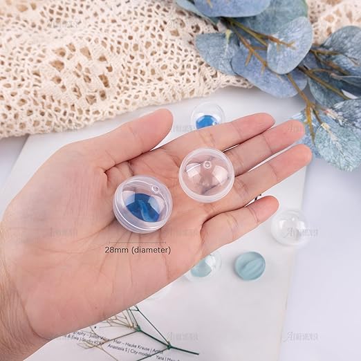 AUEAR, 50 Pack Translucent Small Round Capsules 1.1 Inch Vending Machine Empty Plastic Gumball Containers for Party Favor Prize