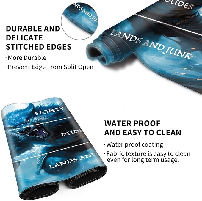 Playmat with Zones for MTG Card Game Playing, Game Mats Tabletop Magic Play Mat 24"x14" Commander Deck Gaming Desk Duel Mat Card Gameplay Mats for Beginner, Feral Wolf Werewolf