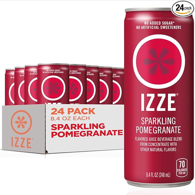 IZZE Sparkling Juice Beverage Blend, Pomegranate, No Sugar Added, 8.4 FL OZ, 24 Cans