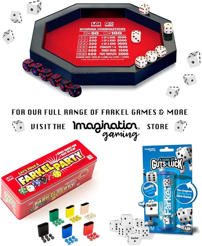Farkel Game Set with Deluxe Dice Rolling Tray, Built-in Dice-Collection Channel, 2 Sets of Dice, 40-Sheet Scorepad, Classic Family Game