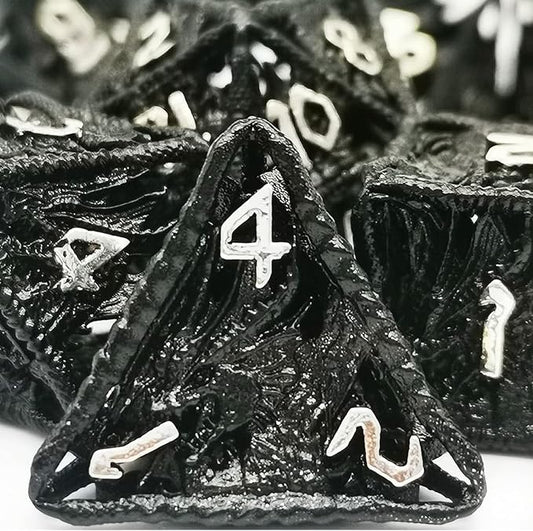 HAOMEJA Dice Hollow DND Dragon Metal Dice Set 7 Role Playing Dice D&D Dungeons and Dragons Dice (Black)