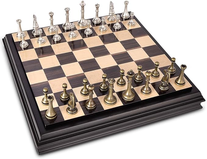 AMEROUS 12.5 inches Wooden Chess Set with Metal Chess Pieces，Classic Board Game w/ 2.5'' King/Storage for Chessmen/Instructions, Chess Sets for Adults, Kids, Beginner