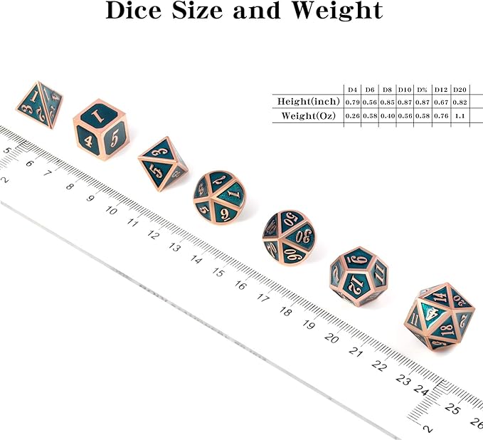 Teal D&D Metal Dice Set,DNDND 7 PCS Metallic Dungeons and Dragons Dice with Free Metal Case for D&D Game Role Playing (Teal and Copper)
