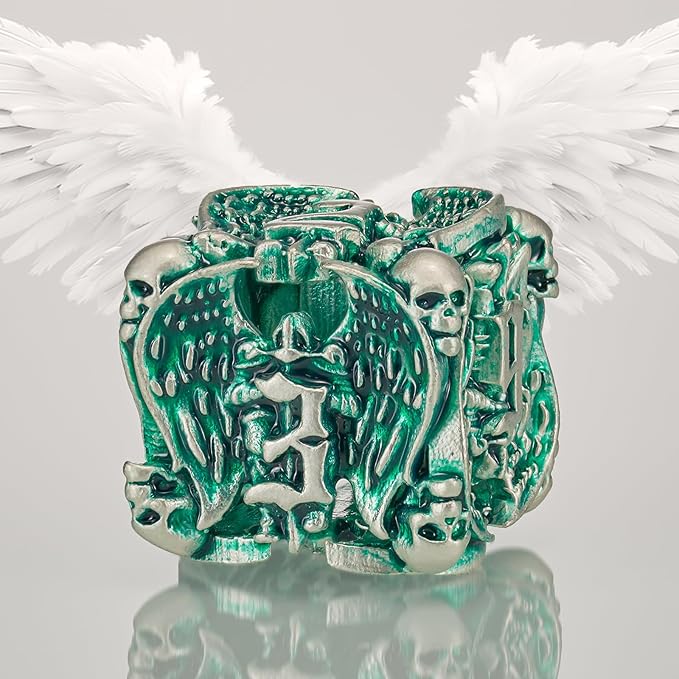 DND Dice,HNCCESG Hollow Metal Set 7 Pcs for Dungeons and Dragon,D and D GIFS of Tabletop Game (Matte Green White Skull)