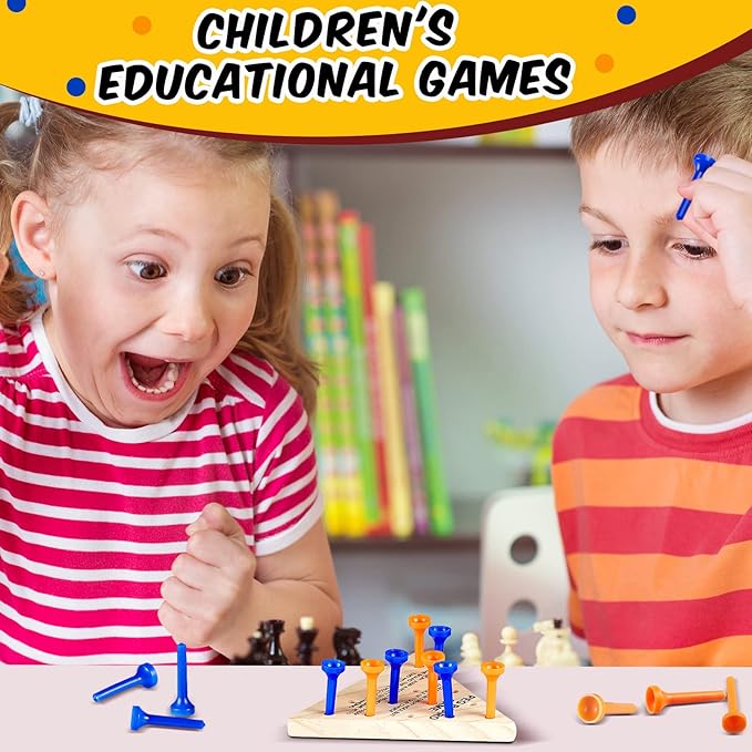 50 Pack Wooden Peg Games Bulk Triangle Wooden Board Games Triangle Game Wooden Triangle Board Games Family Travel Games Fun Triangle Puzzle Wooden Strategy Toy for Adults Teens