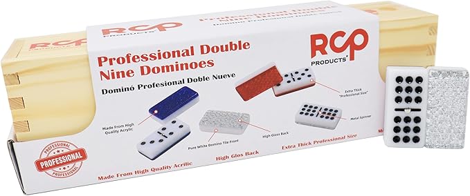 Dominos Set for Adults – Professional Double 9 Dominoes Set of 55 Tiles for Adults, Metal Spinner, Classic and Travel Board Game with Wood Case Juegos de Mesa Silver