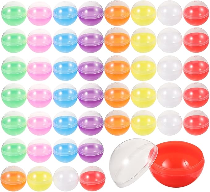 Yardwe 50Pcs Gumball Vending Machine Capsules, Empty Clear Colored Round Capsules Plastic Containers for Prizes Party Favors (1.8 Inch, Random Colors)