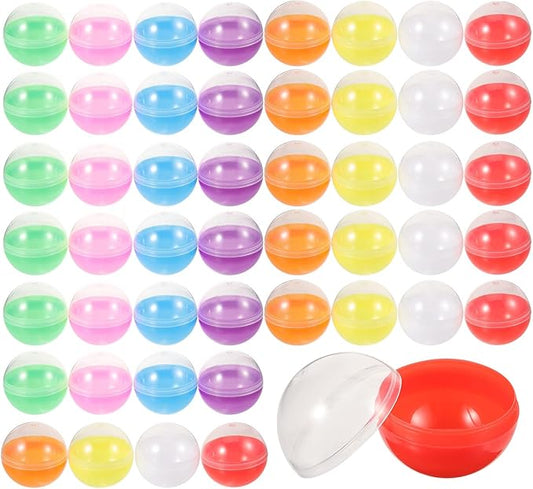 Yardwe 50Pcs Gumball Vending Machine Capsules, Empty Clear Colored Round Capsules Plastic Containers for Prizes Party Favors (1.8 Inch, Random Colors)