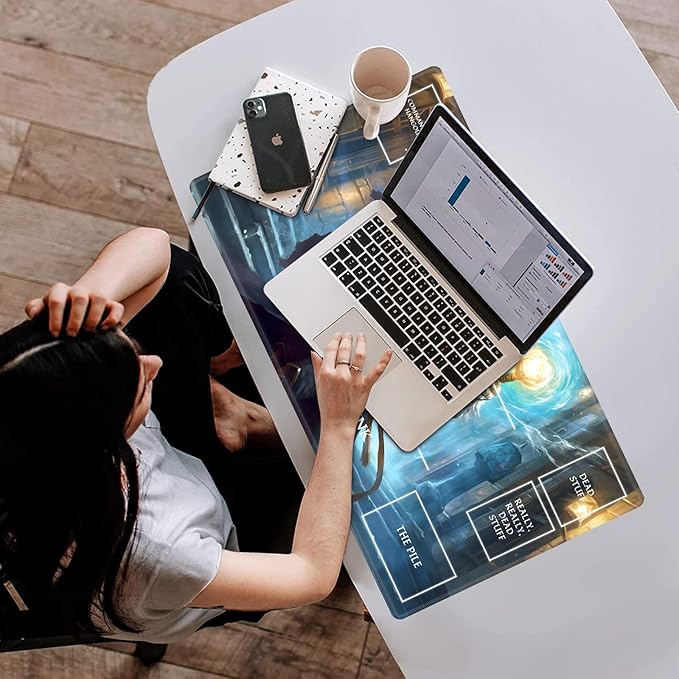 Playmat with Zones for MTG Card Game Playing, 24"x14" Commander Deck Gaming Desk Duel Mat Card Gameplay Mats for Beginner, Cat Wizard Casting Spell