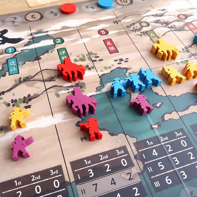 Joraku Deluxe — by Moaideas Game Design | Strategy and Tactics in Feudal Japan | Includes 40 Wooden Samurai Meeples | Trick-Taking Meets Area Control | 2-4 Players | 20-40 Minutes