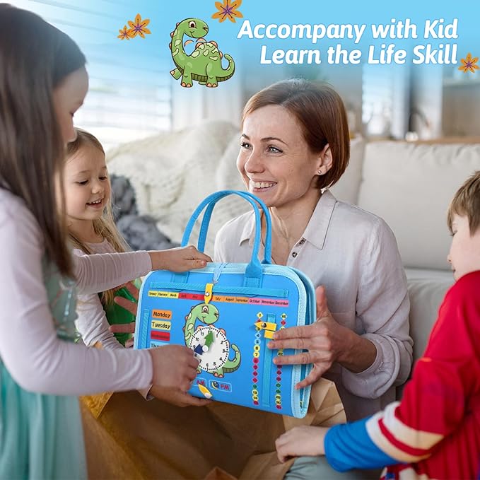 Toddler Busy Board for 1 Years Old, Montessori Learning Toys Busy Book for Toddlers 1-3 Educational Activity Basic Dress Motor Skills, Kids Birthday Gift for 2-4 Boy Airplane Car Travel Essentials