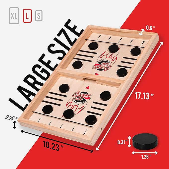 Fast Sling Puck Game - Test Your Speed and Accuracy with This Fast-Paced Wooden Air Hockey Board Game - Guaranteed Fun for Family Night or Friends Party