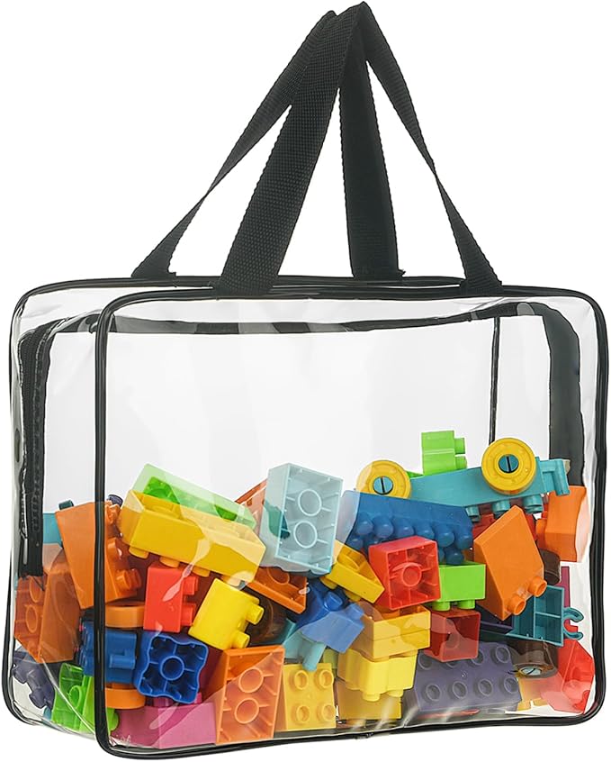 6 Packs Large Toy Storage Bags, Reusable Clear PVC Board Game Storage, Travel Waterproof Organizer Bags with Zipper for Toys,Books,Building Blocks,Puzzle