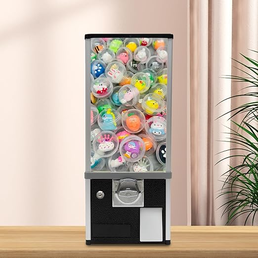 Candy Vending Machine 4X 25 Cents Toys Candy Dispenser Gumball Machine for Retail Stores Parks Game Halls and Home,10.2x10.2x25.2in,with 2 Keys (Black)