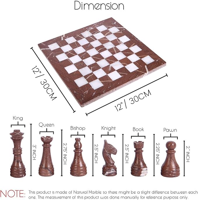 Handmade Marble Chess Set - Marina & White Ziarat (12 x 12 Inches) - Chess Sets for Adults - Premium Quality Chess Boards - Fancy Chess Boards