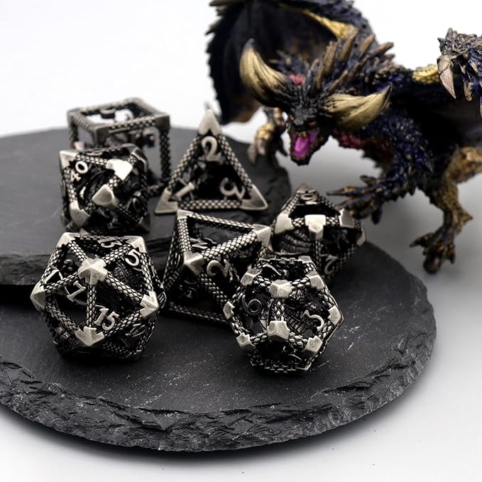 D&D Dice, Dungeons and Dragons Dice Metal Dice Set Polyhedral Hollow Role Playing D and D Starter Dice for RPG MTG Table Board Games Pathfinder Warhammer Shadowrun Yahtzee (3D Sliver)