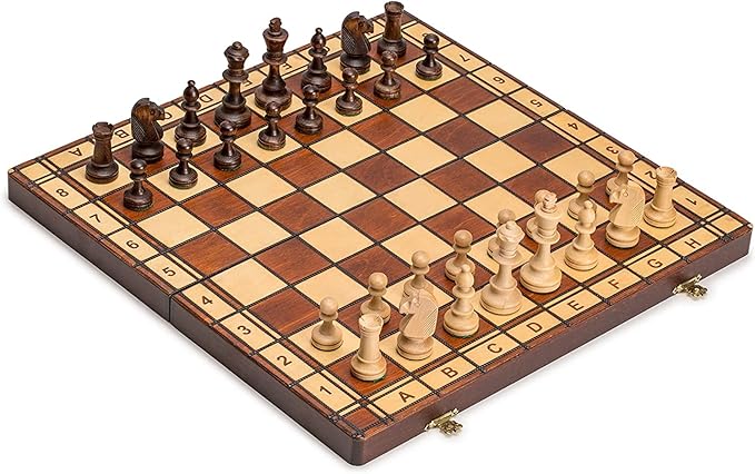 Wegiel Handmade Jowisz Professional Tournament Chess Set - Wooden 16 Inch Folding Board with Felt Base & Hand Carved Chess Pieces - Compartment Inside The Board to Store Each Piece