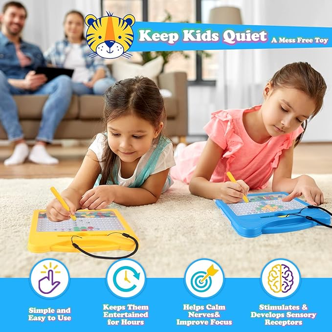 Magnetic Letters and Numbers Set for Toddlers - Magnet Drawing Doodle Board with Beads and 2 Pens, Magnetic Dot Art, Preschool Learning ABC Math for 3 4 5 Years Old Girls Boys