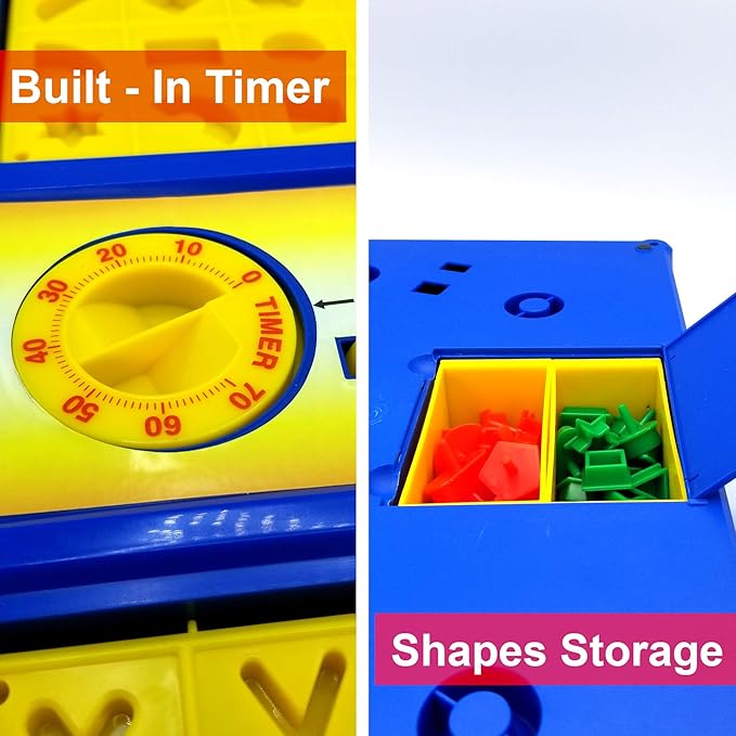 MUKIKIM Scramble - Shape Matching Family Board Game! Sorting Shapes Fast Before The Time is Up & Pieces Pop Out! Play Solo/with Friends. 12-Shape Junior Version Plates Included!