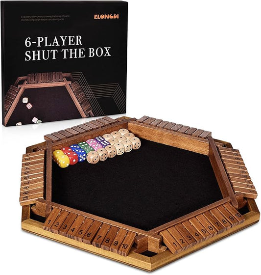 Upgraded 1-6 Player Shut The Box Dice Game with 12 Dice+Bonus Wooden 12 Dice, Classic Wooden Board Table Math Game for Adults,Kids/Tabletop Board Games for Classroom,Home,Party or Pub