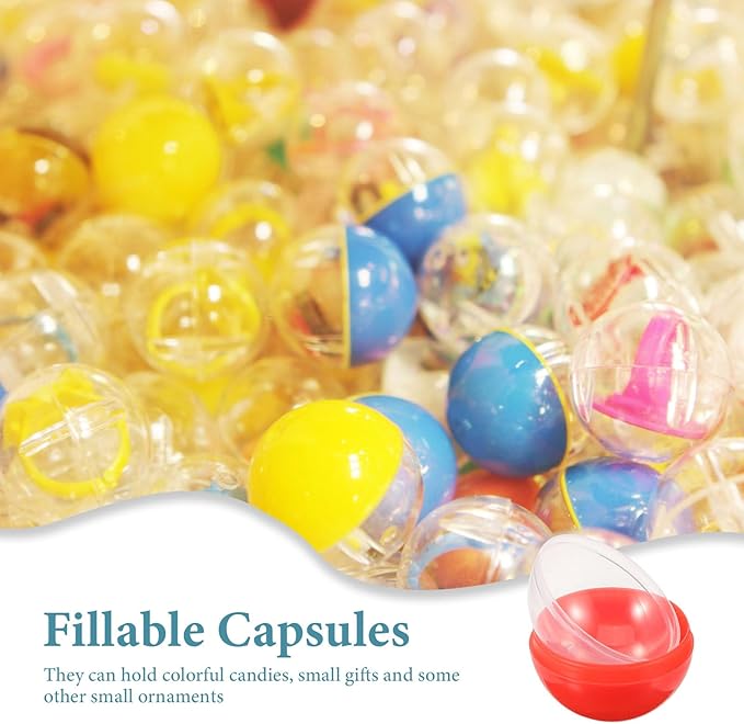 Yardwe 50Pcs Gumball Vending Machine Capsules, Empty Clear Colored Round Capsules Plastic Containers for Prizes Party Favors (1.8 Inch, Random Colors)