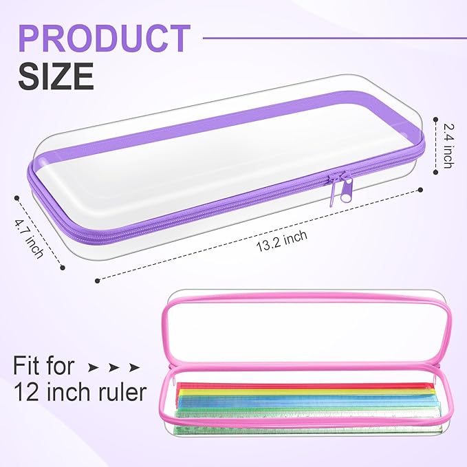 Hoolerry 4 Pcs Hard Clear Zipper Case Transparent Cases for Snacks Makeup Bag Plastic Storage Box Containers for Building Blocks, Puzzles, Cosmetics (Pastel,13.2 x 4.7 x 2.4 in)