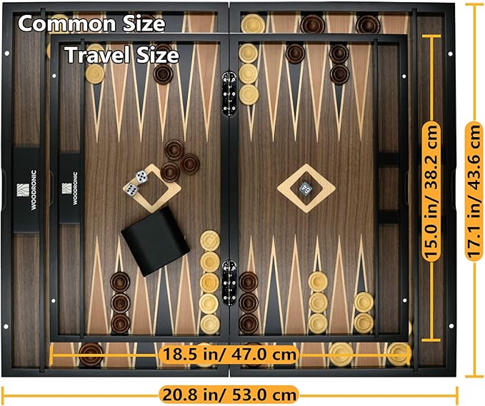 Woodronic 15" Wooden Backgammon Set for Adults, Folding Classic Board Game, Best Strategy Game and Smart Game of Tactics, Walnut Mahogany Case