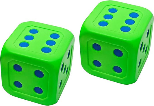 Macro Giant 6 Inch PU Foam Jumbo Big Playing Dice, Set of 2, Neon Green, Math Teaching, Teaching Aids, Board Games, Kid Toy