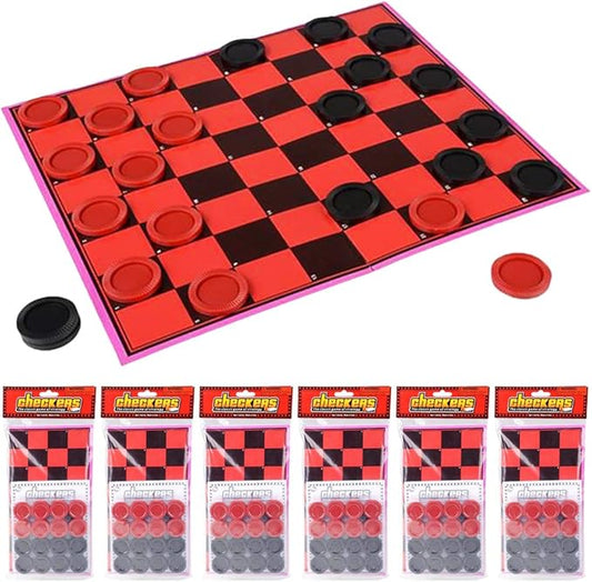 Gamie Checkers Board Game for Kids, Set of 6, Classic Checkers with Red and Black Pieces, Fun Travel Games for Kids and Adults, Cool Birthday Party Favors and Goodie Bag Fillers