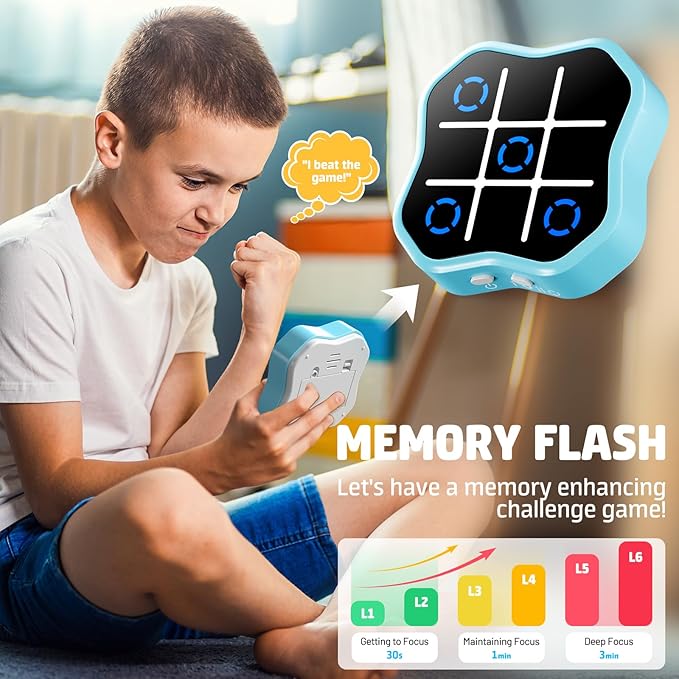 Tic Tac Toe Game, 3-in-1 Electronic Handheld Games Console for Kids Memory Growth,Board Game for Kids and Adults, Christmas and Birthday Gifts for All Ages 3+