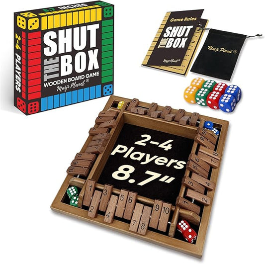Shut The Box for 2 4 Players Math Family Game Night Quick Dice Game for Party Camp Bar Travel Class School Wooden Classic Table Top Board Game for Adults Kids Couple Elder 8.7" Portable