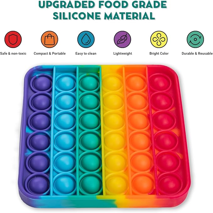 THE FIDGET GAME Popping Mats (4 Pack) - Sensory Toys for Kids with Autism, Stress or Anxiety - Rainbow Popper for Toddlers, Boys, Girls, & Adults